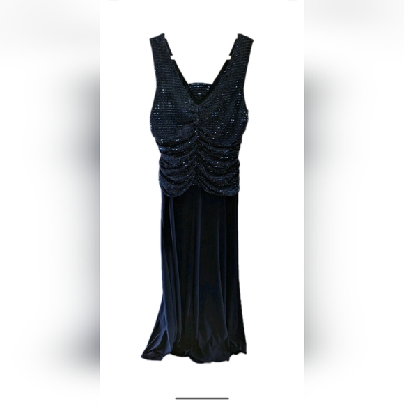 R&M Richards Shimmer Sleeveless Maxi Dress Navy Women's 16W - Picture 3 of 9